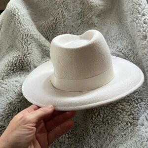 J Crew ivory wool brimmed hat with grossgrain ribbon NWOT